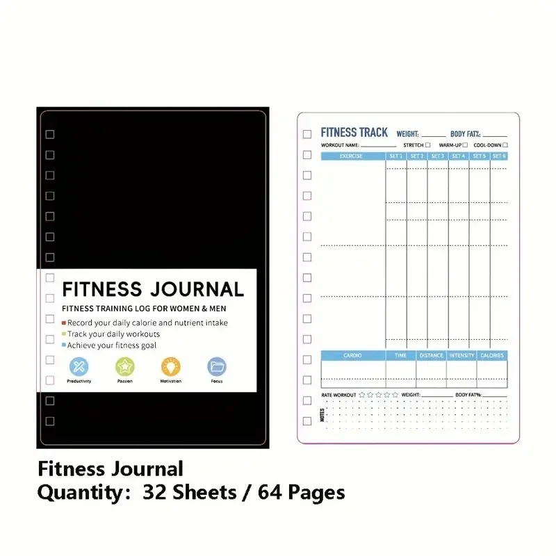 Fitness Nutrition Journal - Quaderno a spirale per pianificazione quotidiana
